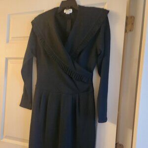 DEPECHE mode- women's Dress, black, size-12, large collar, wool blend, Vintage.